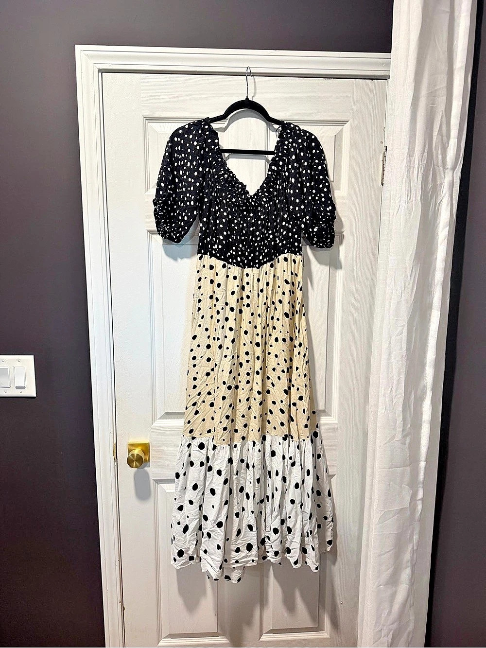 Eloquent Polka Dot Tiered Maxi Dress in Black & Cream New with tags